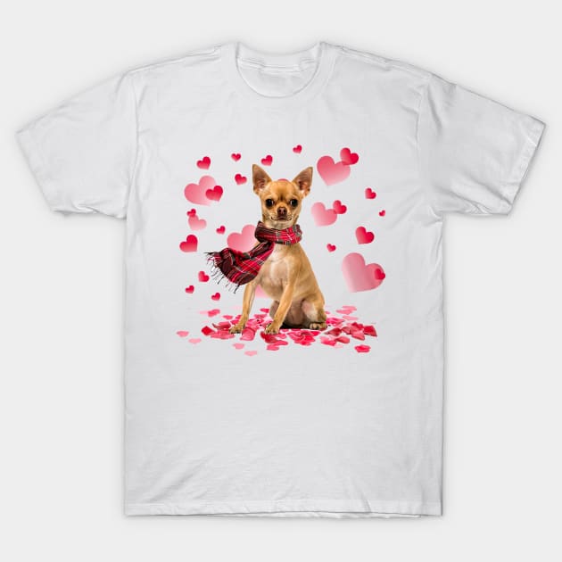 Tan Chihuahua Hearts Love Happy Valentine's Day T-Shirt by cyberpunk art